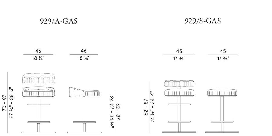 Вращающийся стул для бара Potocco Plissé Cod. 929\A-GAS - 929\S-GAS