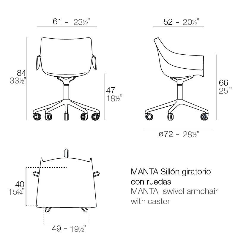 Стул на колесиках Vondom Manta Swivel Caster Armchair